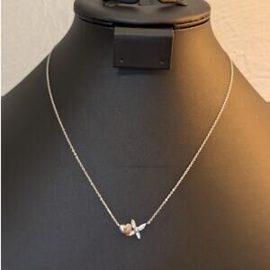 LA CN 925 Sterling Silver Two Tone Heart & Butterfly 16"-18" Necklace